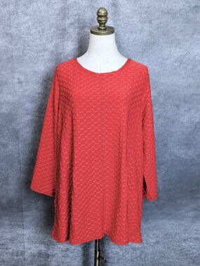 LOGO Lori Goldstein Orange Textured Honeycomb Knit Tunic Top Plus 2X Pockets